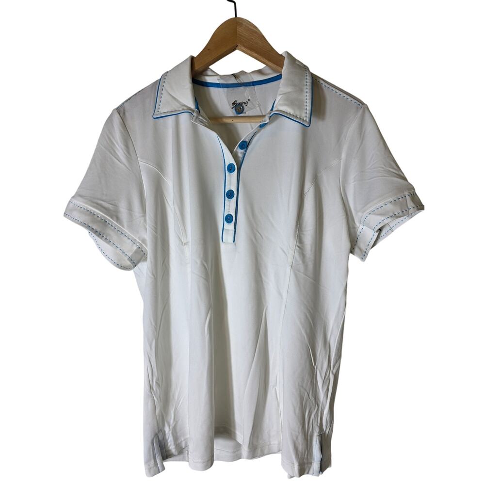 SWING CONTROL White Royal Blue Accents NEW Active Outdoor Golf Polo Top SZ L NWT
